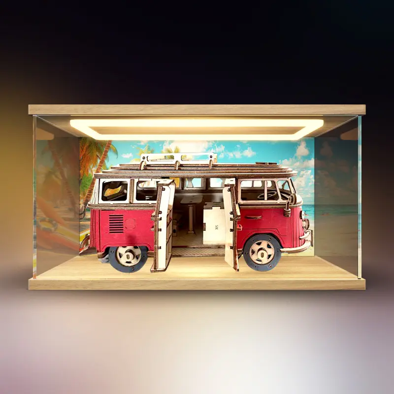 适用ROKR若客欧式露营车拼装模型汽车diy手工制作灯光防尘收纳盒