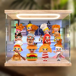 适用泡泡玛特MOLLY面包脑袋系列盲盒蛋糕摆件亚克力回型灯收纳盒