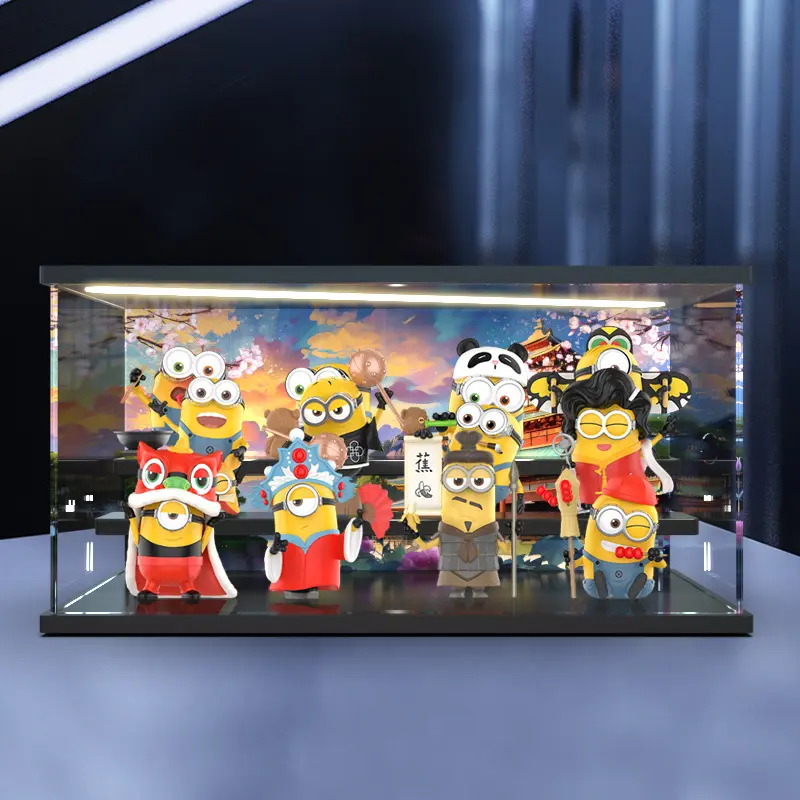 灯光亚克力展示盒适用POPMART泡泡玛特 小黄人中国行系列手办盲盒