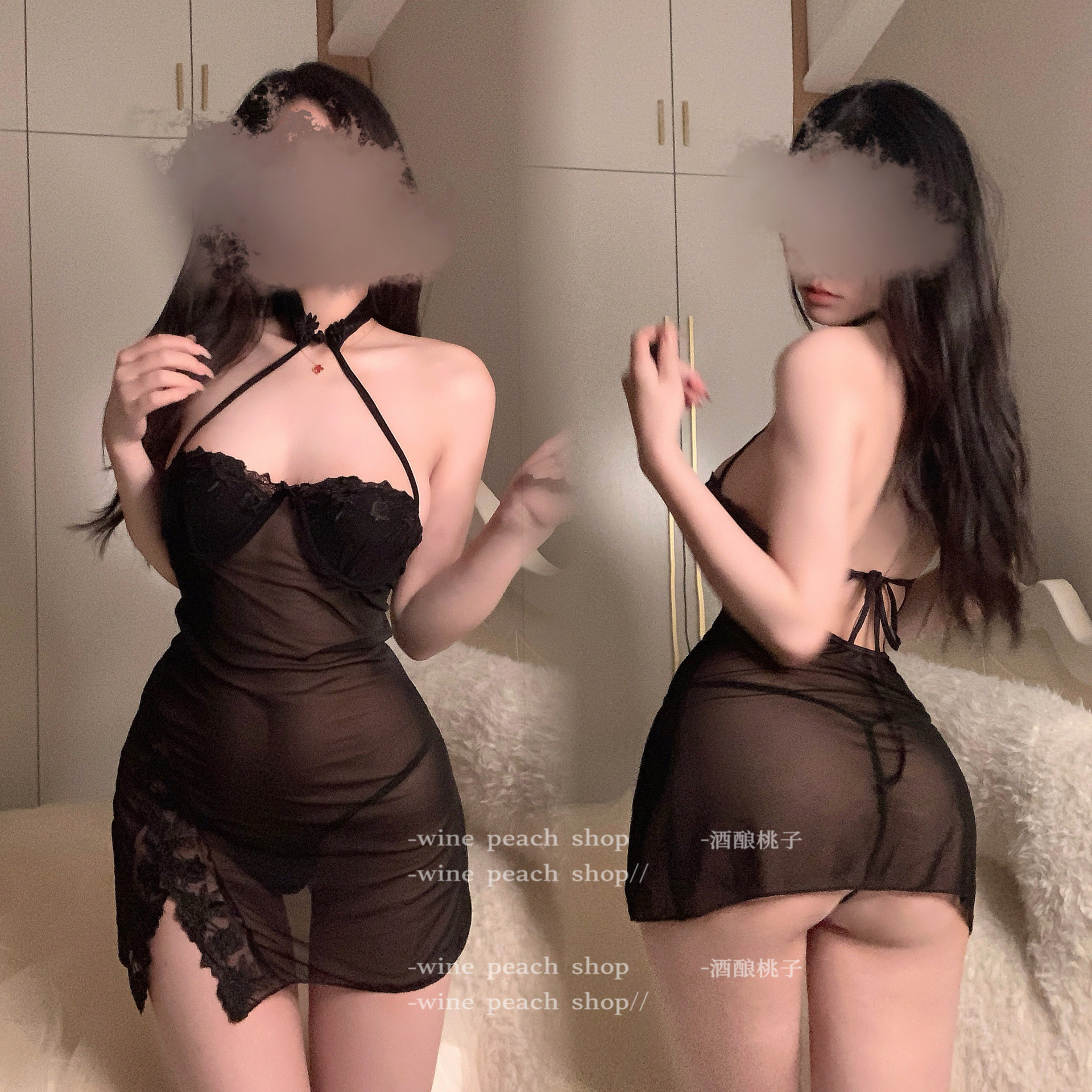 酒桃:性感趣味睡衣女网纱薄款钢托聚拢透视制服诱惑情调睡裙套装