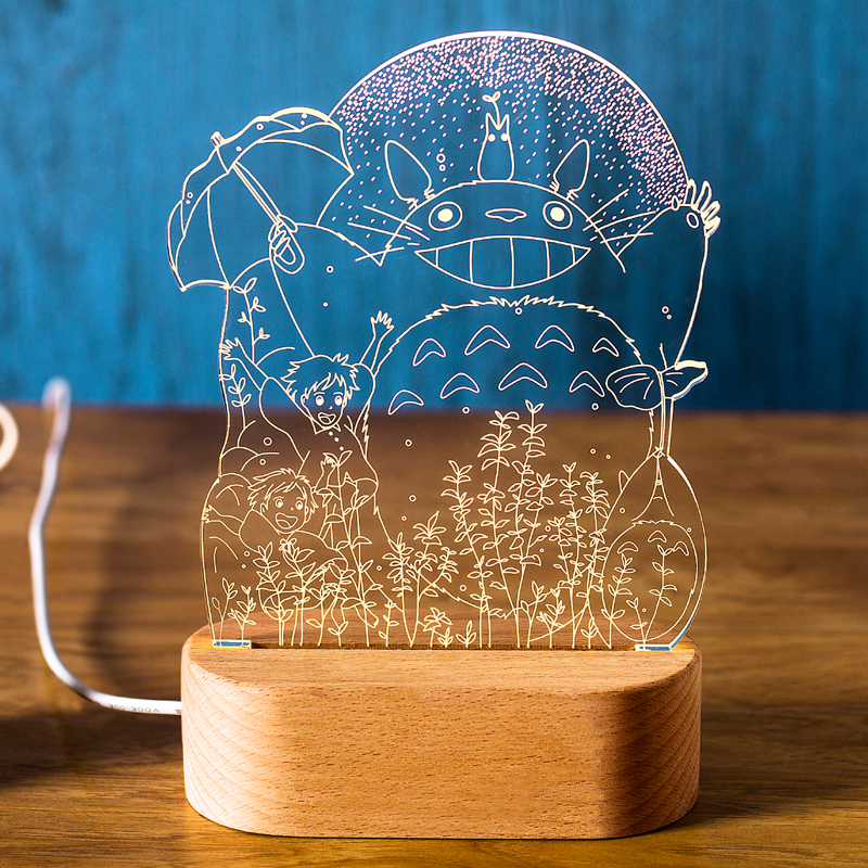 伯大尼创意礼品台灯 3d宫崎骏龙猫 实木led小夜灯女生日新年礼物