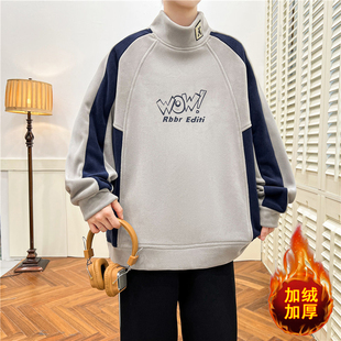 冬季双面绒卫衣男半高领青少年学生宽松百搭港风潮流加绒加厚打底