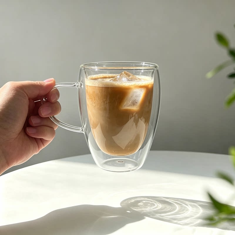 带把双层隔热防烫咖啡杯家用玻璃喝水杯子高颜值美式拿铁杯马克杯