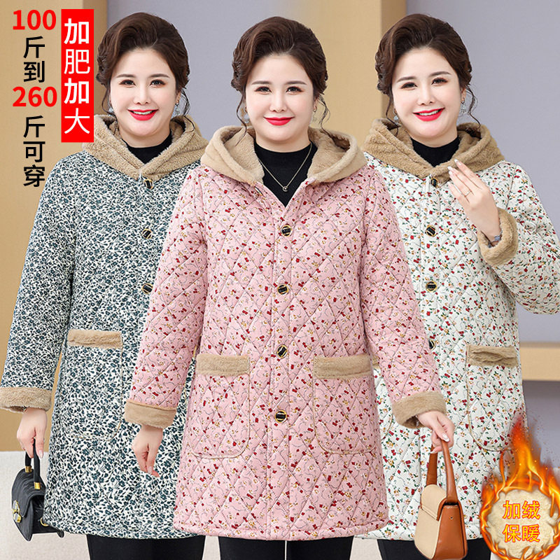 中老年女装加绒棉服外套胖妈妈