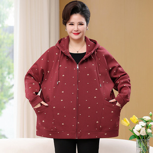 中老年女装 奶奶衣服加绒春秋冬外套宽松 加肥加大码 200斤胖妈妈装