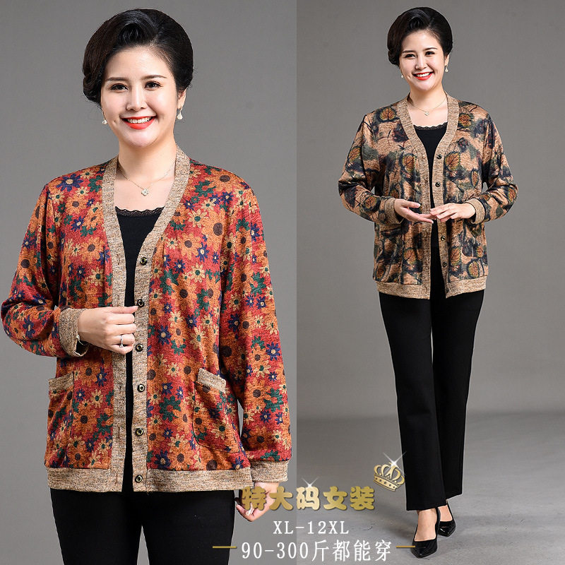 特大码中老年女装针织外套加肥加大妈妈春秋装开衫200斤时尚衣服