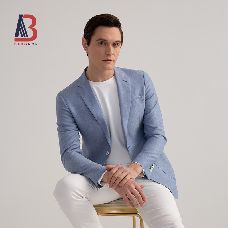 BAROMON/培罗蒙2021秋款羊毛西服菲拉特面料男士西装亚麻单西外套