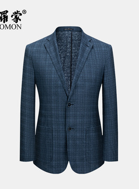 【无内衬薄款西服】培罗蒙2025秋季男士休闲单西蓝色格子西装外套
