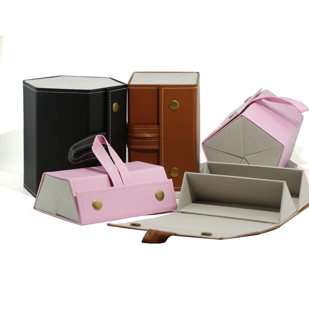 批发皮质多格眼镜盒简约太阳镜收纳盒便携大容量多联折叠眼镜盒