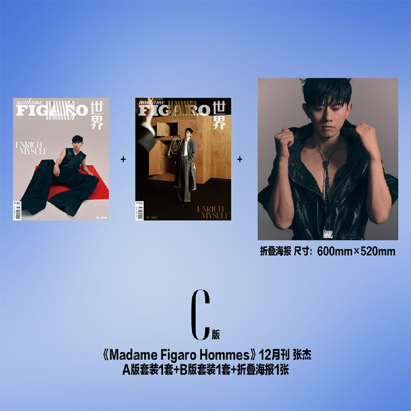计入销量 费加罗杂志12月 张杰C版套装 A+B封面 赠10张拍立得+2张小卡+1张折叠海报 费加罗男士杂志2024年十二月张杰/宋雨琦封面