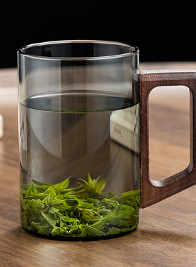 泡茶杯玻璃水杯子带把手办公室个人专用男士喝绿茶高硼硅家用单杯