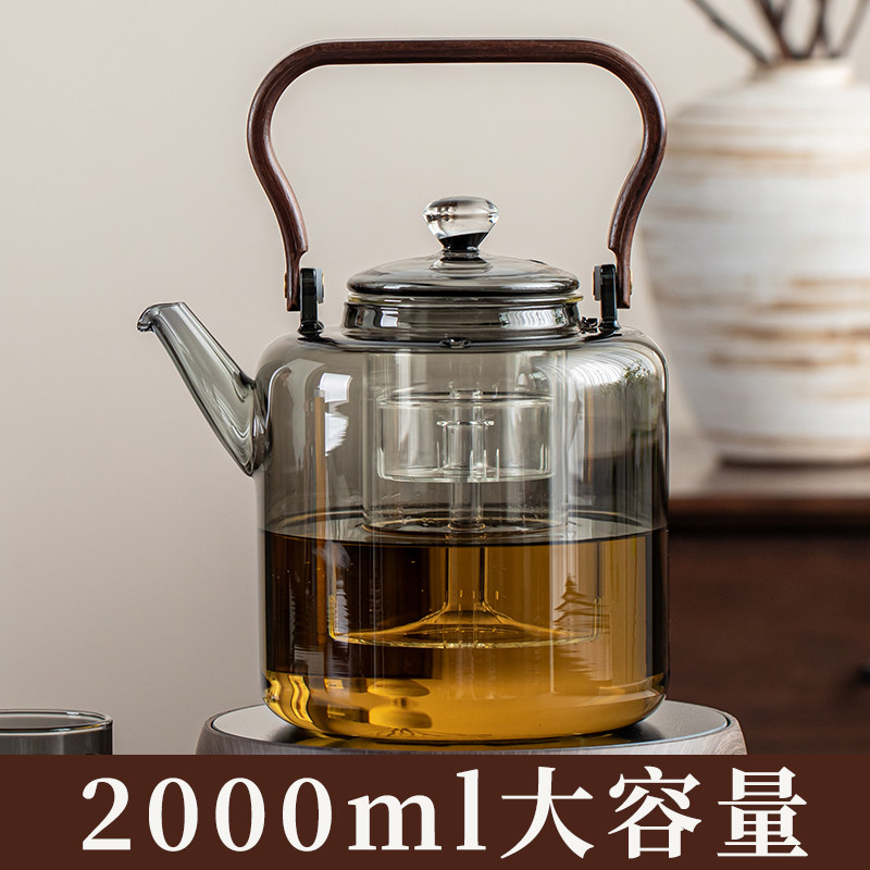 玻璃煮茶壶可明火黑晶炉2026新款围炉耐高温提梁烧水壶2000ml茶具