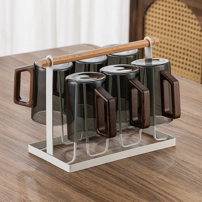 玻璃杯家用待客水杯客厅喝水杯子高温耐热茶杯套装带把水杯子杯架,餐饮具,玻璃杯,淘宝优惠券,粉丝福利购,淘宝优惠卷