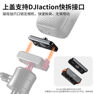 VRIG AC07适用影石Insta360X4 X3 X5配件磁吸快拆转接底座金属两爪1/4螺孔DJI大疆pocket3全景运动相机三脚架