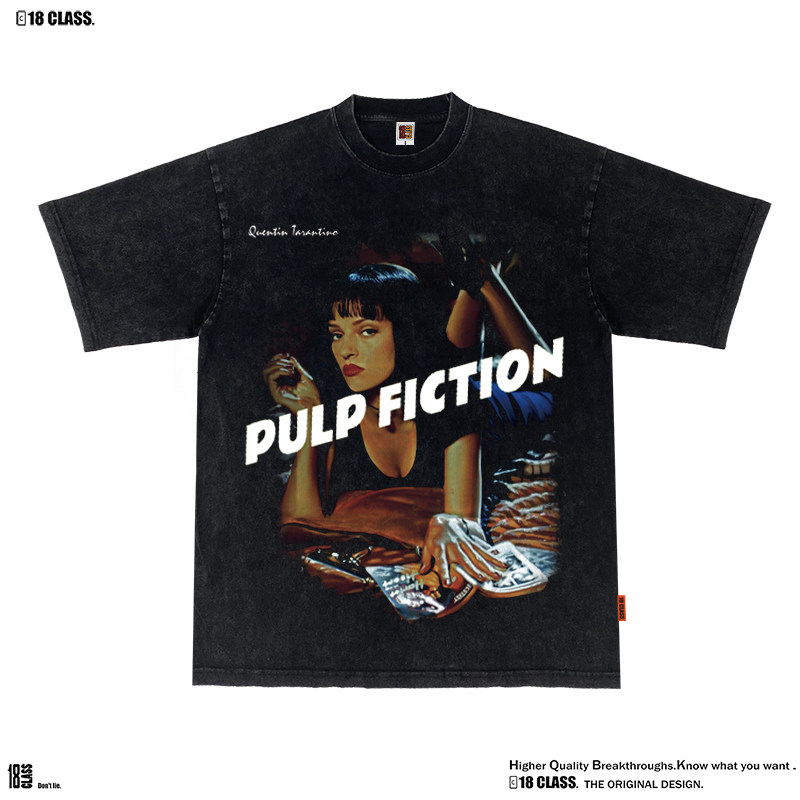 低俗小说Pulp Fiction美式老电影复古重磅水洗做旧宽松短袖T恤
