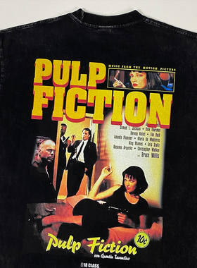 Pulp Fiction复古低俗美式电影小说美式印花洗水重磅宽松短袖T恤