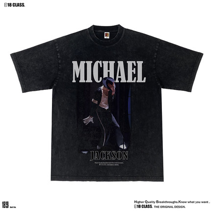 Michael杰克逊vintage美式复古印花短袖休闲重磅水洗休闲短袖T恤