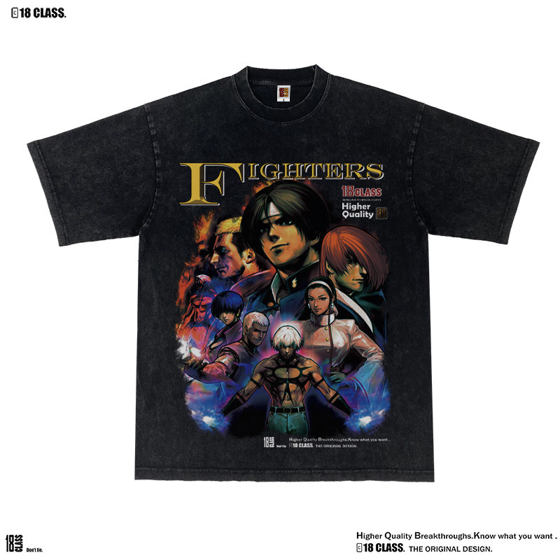 KOF拳皇美式游戏街机风纯棉嘻哈宽松小领口休闲重磅水洗短袖T恤潮