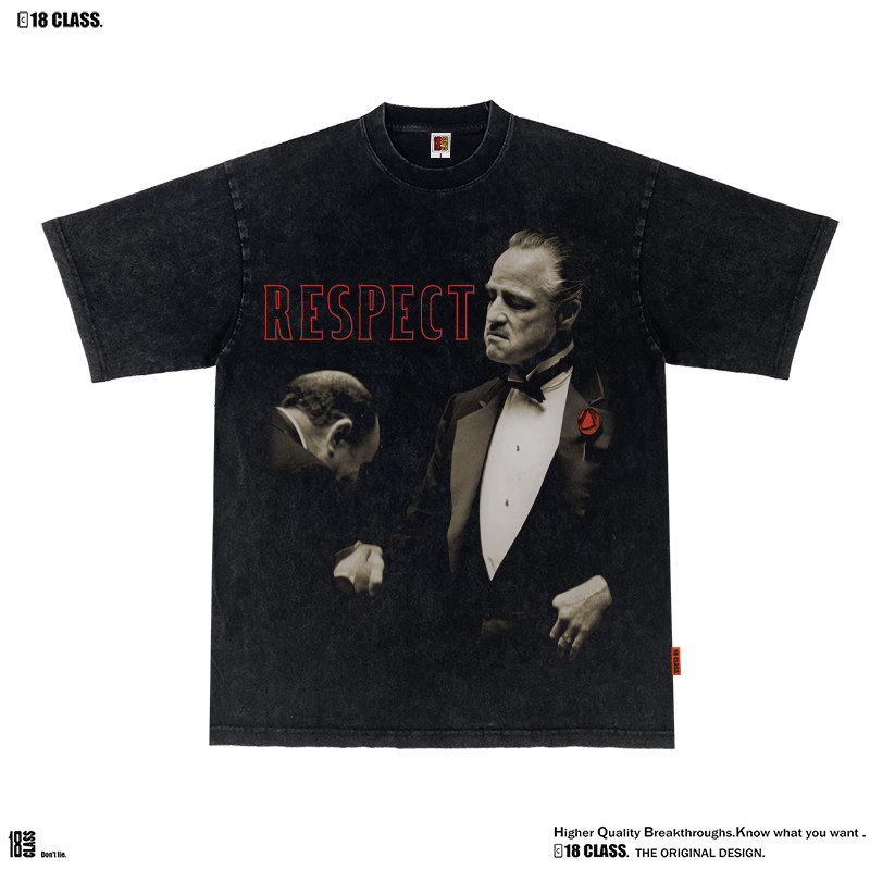 坎宁安同款Godfather教父respect复古vtg洗水嘻哈宽松纯棉短袖T恤