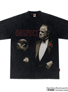 坎宁安同款Godfather教父respect复古vtg洗水嘻哈宽松纯棉短袖T恤