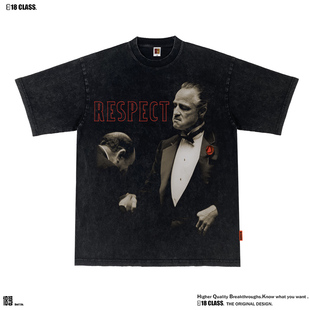 坎宁安同款Godfather教父respect复古vtg洗水嘻哈宽松纯棉短袖T恤