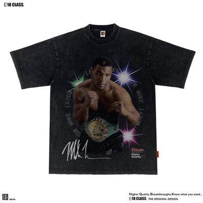 Mike Tyson拳王泰森拳击美式街头复古洗水宽松重磅长短袖T恤休闲