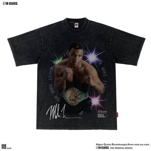 Mike Tyson拳王泰森拳击美式街头复古洗水宽松重磅长短袖T恤休闲