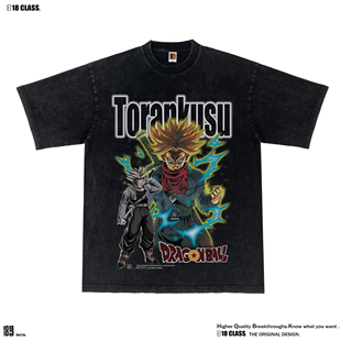 特兰克斯龙珠美式复古小领口休闲纯棉重磅水洗做旧短袖T恤原创潮