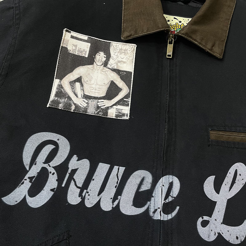 18CLAS李小龙BruceLee印花底特律工装水洗重磅夹克男秋季复古外套
