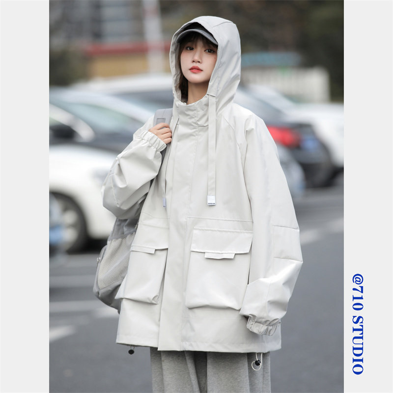 工装连帽外套女日系机能口袋夹克BF情侣宽松户外冲锋衣女CFY03P88,男装夹克,星座710