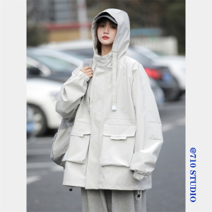 工装连帽外套女日系机能口袋夹克BF情侣宽松户外冲锋衣女CFY03P88图片