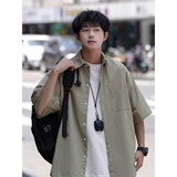 2024夏季新款男白色短袖衬衫男工装衬衣外套日系休闲男生7004-P45，商品下架区，星座710