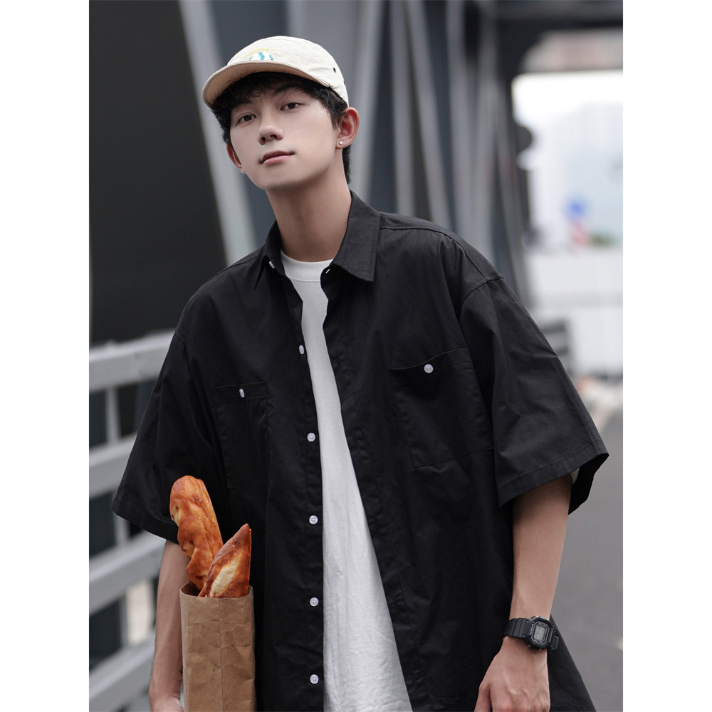 情侣短袖衬衫男夏季中性上衣宽松日系工装衬衣外套男款7002-P45,男装T恤,星座710