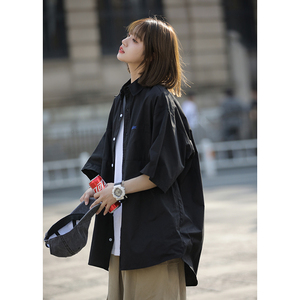 短袖衬衫女港味新款潮流宽松纯色衬衣休闲百搭外穿上衣CS09-p45图片