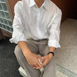 男士长袖衬衫春季宽松韩版高级感寸衫轻熟风休闲衬衣3403P45特价图片
