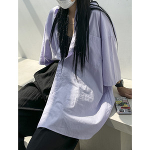 衬衫男短袖夏季设计感潮牌潮流宽松休闲情侣半袖衬衣710-3422P45