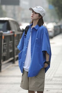 糖果色工装衬衫女夏日系cityboy慵懒风衬衣短袖上衣外套7002-P45图片
