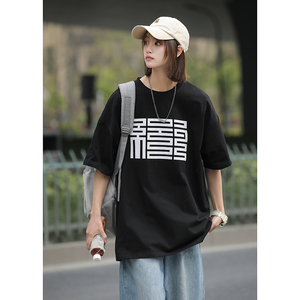 270G重磅t恤女美式复古上衣高级感印花短袖圆领宽松T03-P35图片