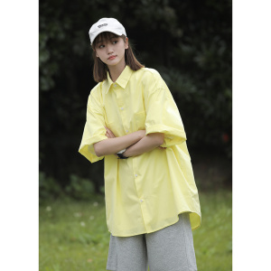 工装衬衫女夏设计高级感日系cityboy慵懒风衬衣短袖外套7002-P45图片