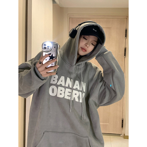 加绒连帽卫衣女冬季宽松oversize上衣加厚情侣外套WY06P68图片