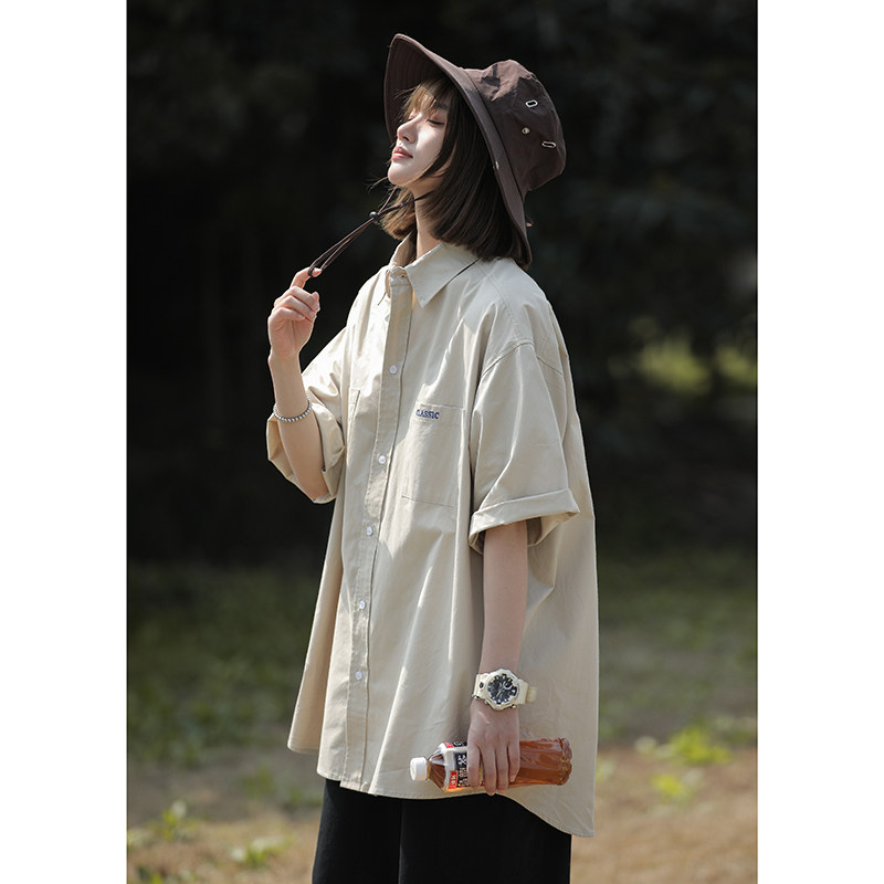 衬衫女短袖宽松中性上衣痞帅炸街cityboy日系工装衬衣CS09-p45,男装T恤,星座710