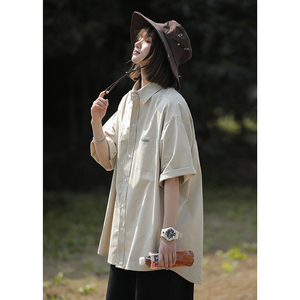 衬衫女短袖宽松中性上衣痞帅炸街cityboy日系工装衬衣CS09-p45图片