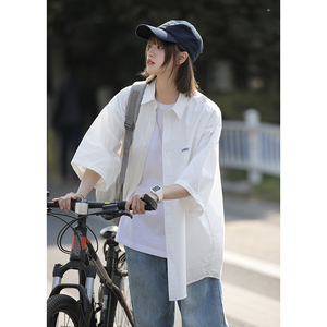 白色短袖衬衫女时尚小个子宽松上衣oversize中性衬衣外套CS09-p45图片