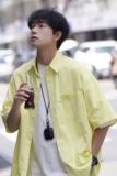 夏季短袖衬衫男撞色线休闲衬衣vintage港风日系寸衫白色7003-P45，男装T恤，星座710