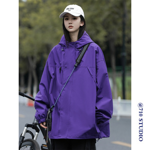 户外冲锋衣女连帽外套登山服宽松防水机能夹克7007p78控99图片