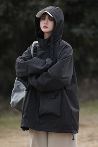 工装连帽外套女日系机能口袋夹克BF情侣宽松户外冲锋衣女CFY03P88图片