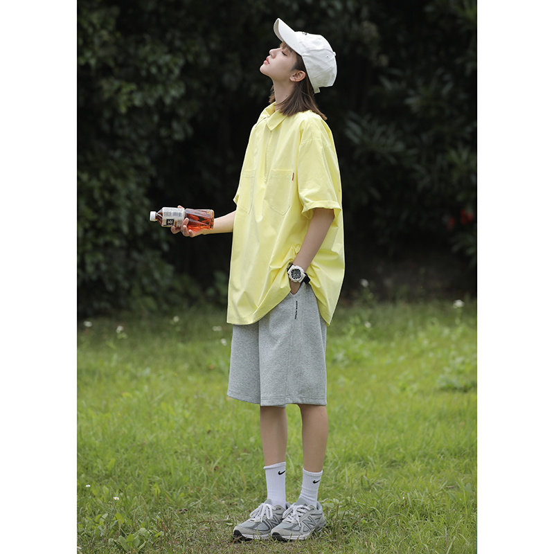 西海岸日系纯棉短袖衬衫女设计感小众休闲夏季薄款上衣7001-P45,男装T恤,星座710
