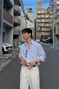 衬衫男韩版休闲小众条纹衬衣春秋季时尚百搭长袖外套XZ710-811P50图片