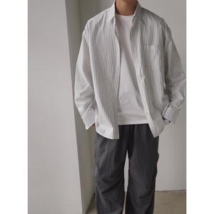 条纹休闲衬衫男秋季宽松长袖衬衣韩版潮流翻领上衣XZ710-803P50图片