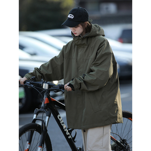 日系连帽冲锋衣男女秋季加厚冬季棉服工装夹克cfy01 P128加棉P138图片